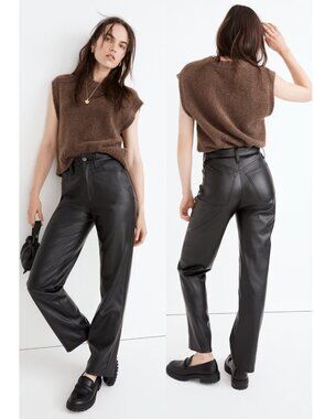 MADEWELL The Perfect Vintage Straight Jean Faux Leather True Black Size  25